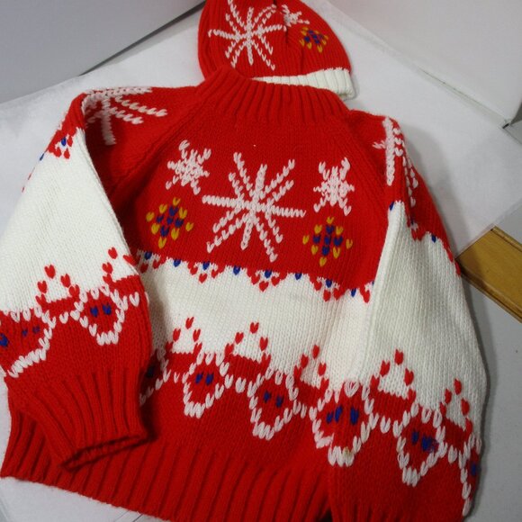 New Boys Toddler Winter Pullover  Knit Ski Sweater & Hat Unisex Snowflake Xmas - Picture 5 of 8